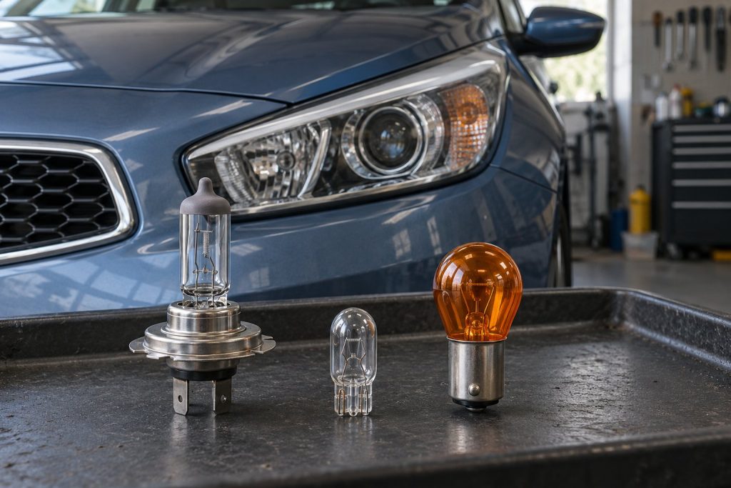 Автомобильные лампы на фоне фары Kia Ceed JD